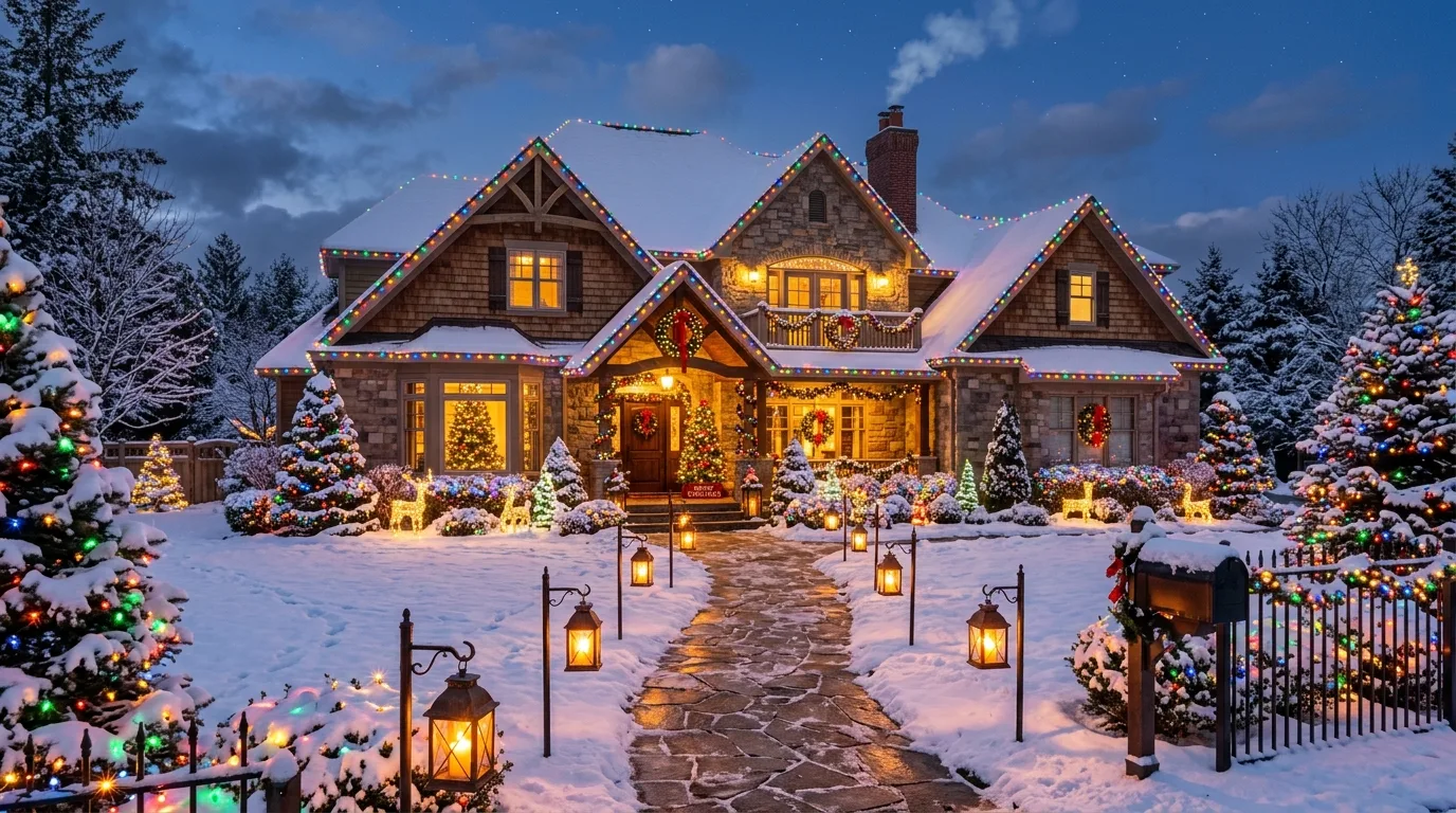 Family Home With Roofline and Garden Lights